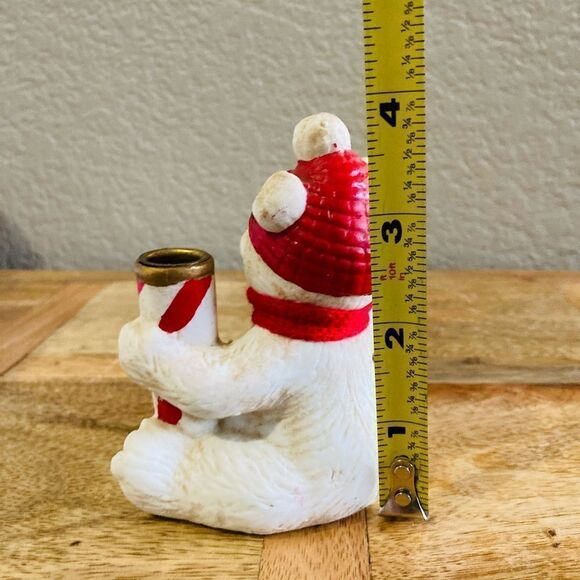 Christmas Polar Bear Candy Cane Vintage Candlestick Holder - Picture 2 of 2